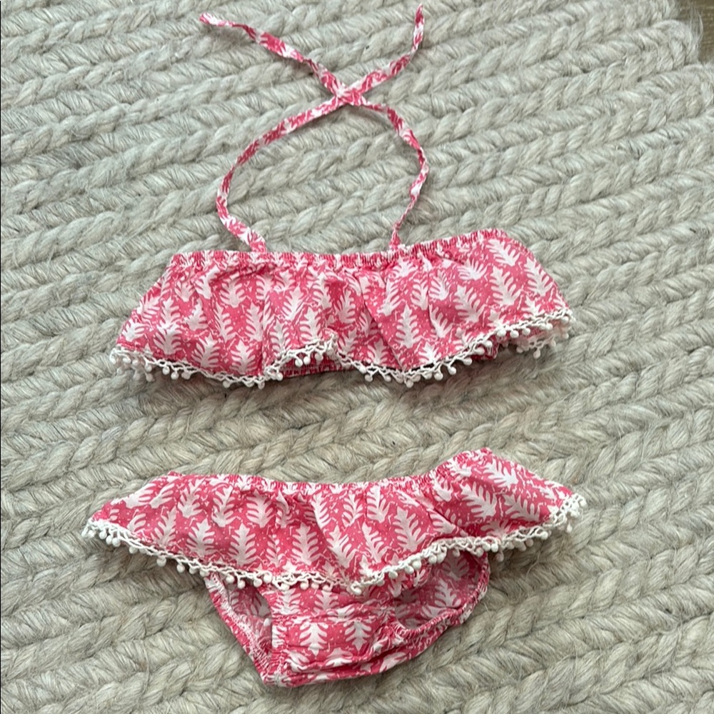 Pink Leaf Print Bikini Set